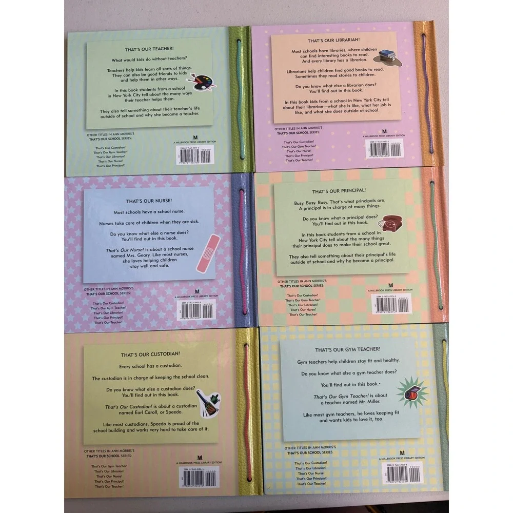 That's Our School Book Set Ann Morris Peter Linenthal Teacher Nurse Librarian 6p